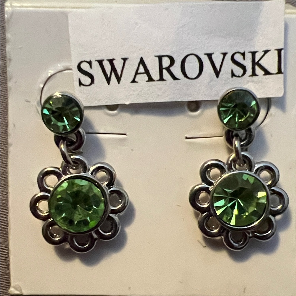 Swarovski Floral Earrings with Green Crystals